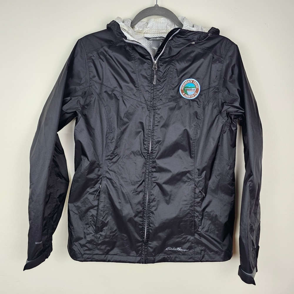 Eddie Bauer Windbreaker Women M Black Adirondack Cruise Full‎ Zip Hooded Jacket